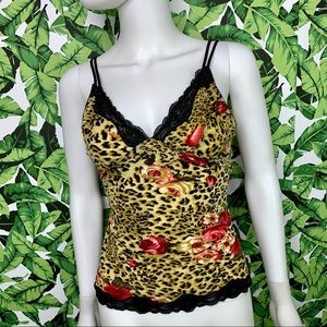 Retro Y2K Donna L'Oren Top Women's Size M/L Leopard Print 2000s Sexy Lounge